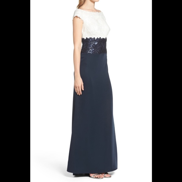 NWT Tadashi Shoji Off Shoulder Lace sequin Gown - Picture 2 of 8